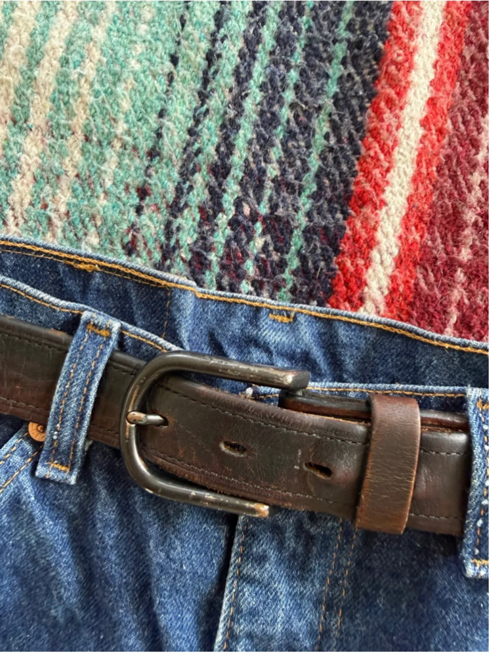 Vintage Black over Brown Leather Belt 42.5”